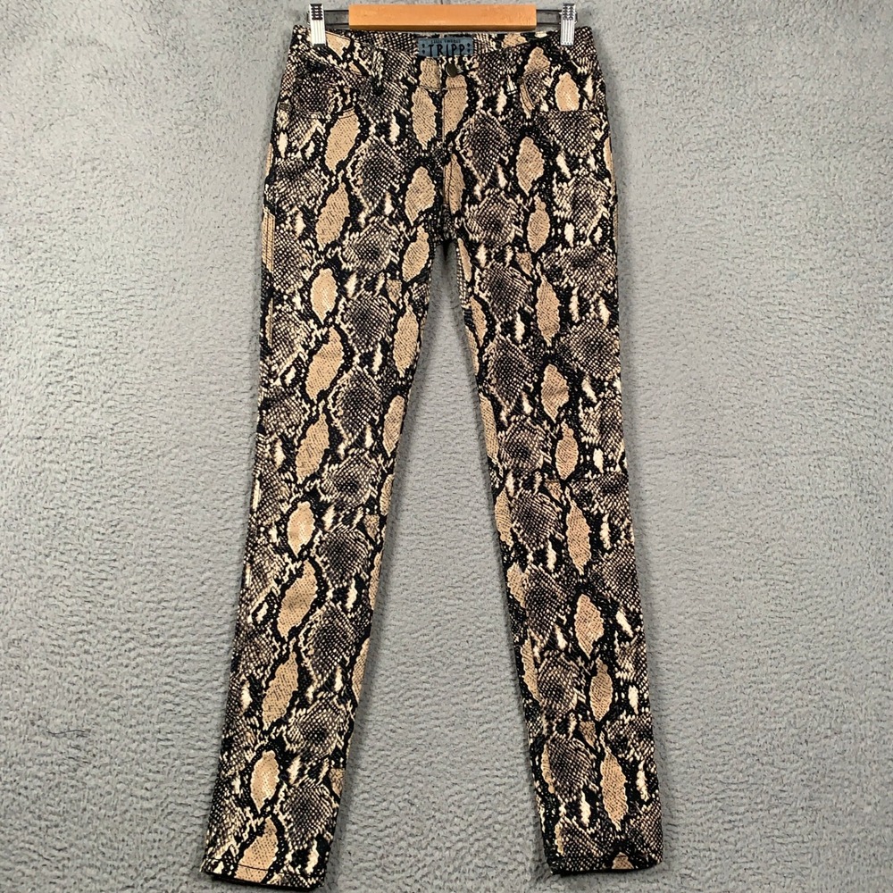 Tripp NYC Snakeskin Print Skinny Jeans Womens 3 Tan Black Punk Rock Alternative